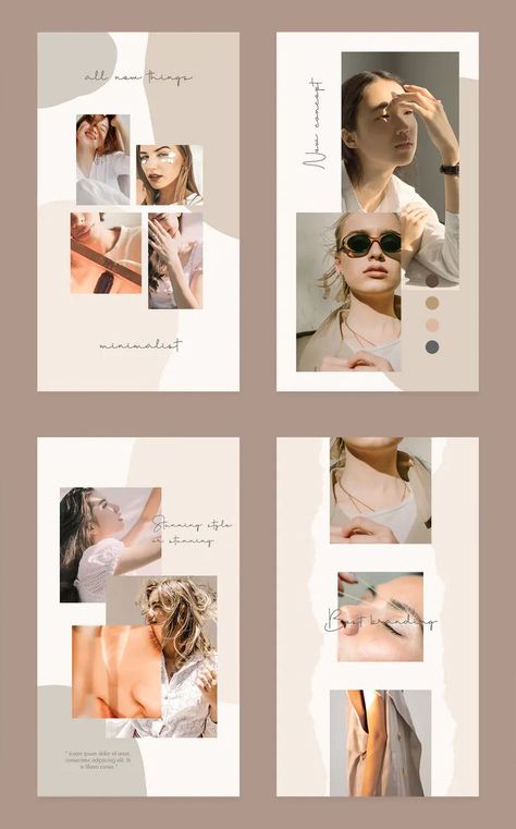 Instagram Story Templates. Size: 1080 x 1920 and 1500 x 1500 Instagram Lookbook Layout, Instagram Fashion Layout, Photo Layout Design Templates, Fashion Email Design Inspiration, Layout Inspiration Design, Layout Design Instagram Stories, Instagram Story Layout Template, Fashion Website Layout, Layout Story Instagram