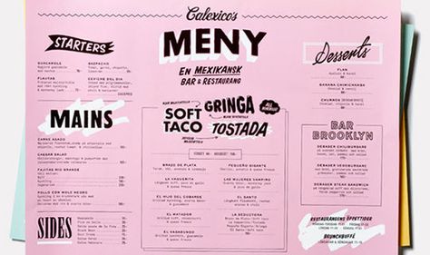 45 Menu Design Projects for Creative & Fun Restaurants Trendy Menu Design, Paper Menu Design, Fun Menu Design, Tacos Menu, Menu Design Layout, Menu Design Inspiration, Diner Menu, Mexican Menu, Cafe Menu Design