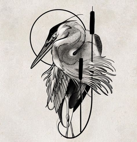 Stork Tattoo, Tattoos Sketches, Heron Tattoo, Crane Tattoo, Heron Art, Bird Tattoos, Inspiration Tattoo, Sketch Tattoo Design, Tattoo Portfolio