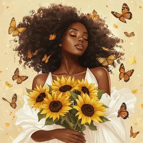 Flowers In Afro, Black Art, Flowers, Black, Art