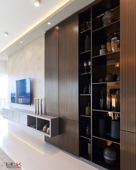 Floor To Ceiling Media Unit, Floor To Ceiling Tv Unit, Tv Unit For High Ceiling Wall, Tv Unit Big Wall, Tv Panel With Shelves, Tv Unit With Tall Unit, Tv Unit Storage, Tall Tv Unit, Marble Laminate Tv Unit