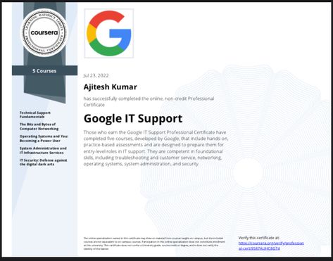 I’m happy to announce that I’ve completed a professional certificate in IT Support by #google on #coursera. Google Certificate, Coursera Certificate, Science Computer, Diploma Courses, It Support, Foundational Skills, Top Universities, Computer Network, Online Class