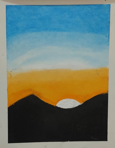 Sunrise Drawing Oil Pastel, Oil Paster Easy Drawing, Easy Sunrise Painting Simple, Impressionism Drawing Easy, Impressionism Painting Easy, Impressionism Art Easy To Draw, Impressionism Art Easy Oil Pastel, Sunrise Oil Pastel, Oil Pastel Paintings For Beginners