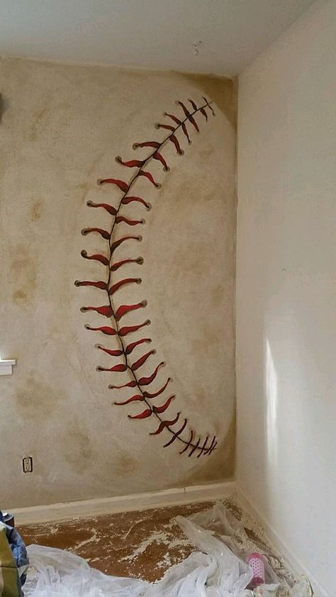 Baseball Accent Wall, Baseball Wall Mural, Baseball Mural, Baseball Bathroom, Baseball Bedroom Decor, Room Sharing, Sports Room Boys, Baseball Painting, Baby Boy Baseball