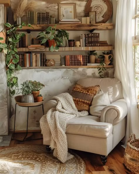 45 Living Room Corner Wall Shelf Ideas - Home Soils Corner Wall Shelf Ideas, Corner Decorating Ideas, Wall Shelf Ideas, Corner Wall Shelf, Books Display, Organize Books, Corner Wall Shelves, Cozy Reading Corners, Thanksgiving Table Decor