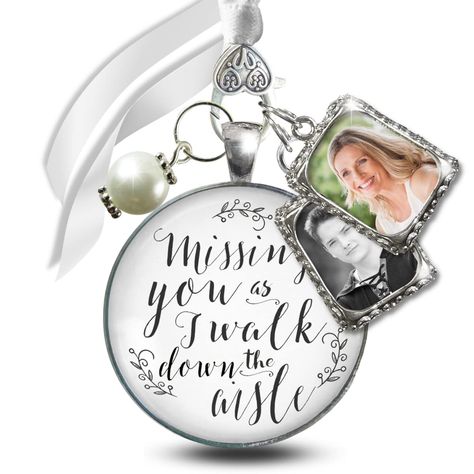 Memory Missing You As I Walk Down Aisle 2 Mini Picture Frames Silvertone Metal White Glass Pendant Bead Bridal Remembrance Gift for Bride Flowers DIY Template Bouquet Photo Charm, Wedding Bouquet Photo Charm, Bridal Bouquet Charms, Mini Picture Frames, Wedding Bouquet Charms, Bouquet Photo, Gift For The Bride, Wedding Charm, Bouquet Charms