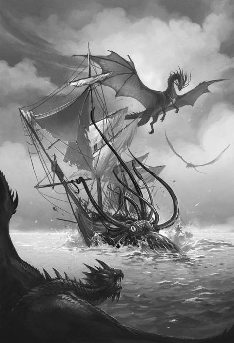 Temeraire novel illustration - sandra.deviantart Fantasy Tattoo, Mythical Beast, Desenho Tattoo, Sea Monsters, Fantasy Dragon, Arte Fantasy, Tattoos Ideas, Fantasy Inspiration, A Dragon