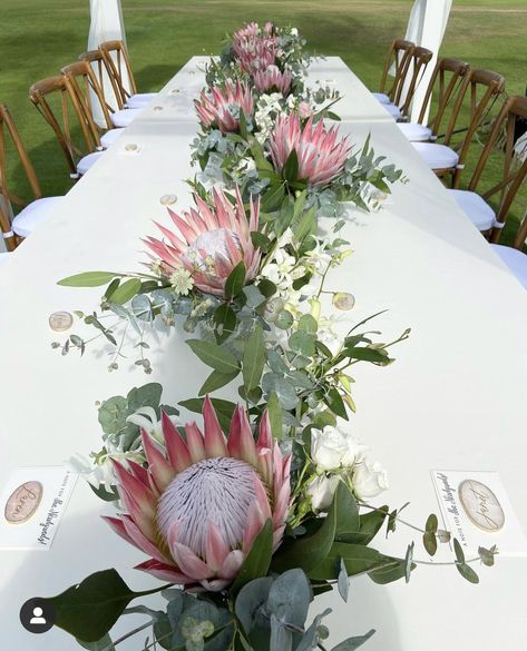 Eucalyptus Tablescape, Protea Centerpiece, Greenery Runner, Protea Wedding, Table Garland, Low Centerpieces, King Protea, Wedding Cross, April Wedding