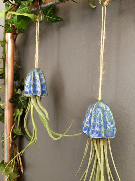 Handmade Ceramic Airplant Jellyfish Octopus Hanging Plant | Etsy Jellyfish Hanging, Plant Interior, Plant Display Ideas, Air Plant Display, Seaside Decor, Support Plante, Diy Watercolor Painting, Ceramic Fish, Ceramic Plant Pots