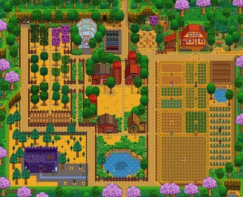 Stardew Farm Stardew Valley Farm Layout, Stardew Farm, Stardew Valley Farm, Stardew Farms, Greenhouse Design, Stardew Valley Layout, Farming Guide, Stardew Valley Tips, Stardew Valley Farms