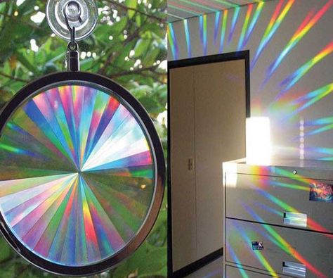 Fill any plain room with brilliant color by hanging up one of these rainbow window sun catchers. You simply hang this four inch disc next to any window and watch it transform passing sunlight into an explosion of vibrant colors. Rainbow Window, Window Suncatchers, Crystal Rainbow, Rainbow Room, Window Room, Prisms, Sun Catcher, My New Room, Dream Room