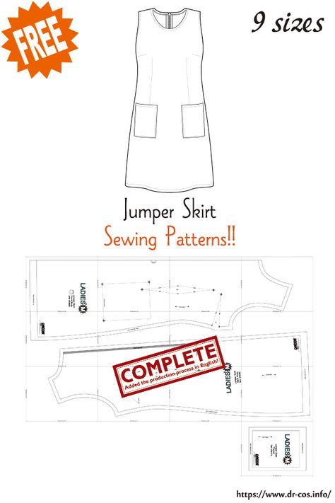 Jumper Sewing Pattern, Jumper Pattern, Craft Smock, Japanese Sewing Patterns, Free Pdf Sewing Patterns, Jumper Patterns, Jumper Skirt, Japanese Sewing, Skirt Patterns Sewing