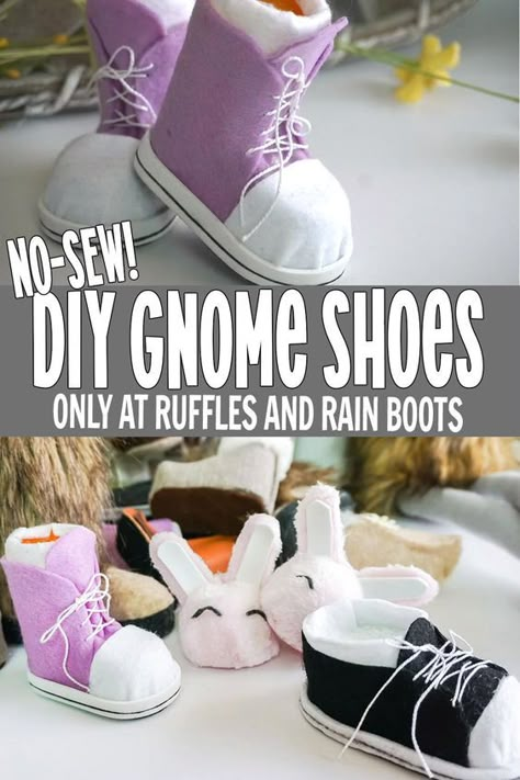 Ruffles And Rain Boots Gnome, Gnome Shoes Diy Patterns, Gnome Shoes Diy, Skeleton Gnome, Dog Gnomes, Gnomes Shoes, Gnome Boots, Gnome Shoes, Sock Gnomes