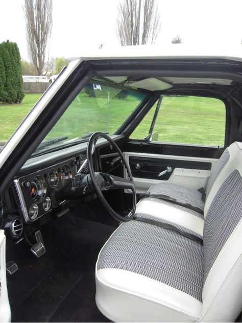 Black & white 70-72 chevy truck interior ☆ ° ~ ° ☆ Old Truck Interior Ideas, Old Truck Interior, Chevy C10 Interior, Chevy Truck Interior, Chevy 3100 Interior, 1985 Chevy Truck, 1956 Chevy Truck Interior, C10 Interior, Truck Interior Accessories