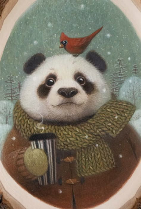 Art by Phoenix Chan Phoenix Chan, Gouache Color, New Year Illustration, Winter Illustration, Black Cat Art, Seasons Art, Grey Art, Maneki Neko, Christmas Paintings