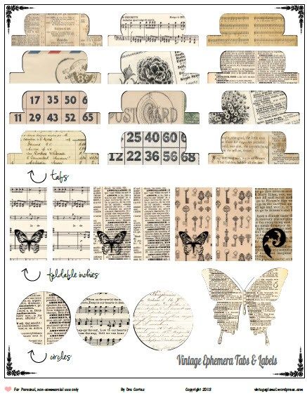 FREE PRINTABLE - VINTAGE TABS http://vintageglama1.wordpress.com/2013/09/14/free-printable-download-vintage-ephemera-tabs/ Junk Journal Printables Free, Free Junk Journal Printables, Glam Studio, Journaling Paper, Journal Elements, Collage Journal, Etiquette Vintage, Free Vintage Printables, Journal Stuff