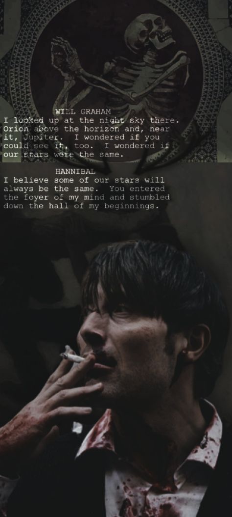 dark hannibal aesthetic wallpaper i made, mads mikkelsen smoking blood quote the fall Hannibal Quotes Aesthetic, Hannibal Antlers, Hannibal Phone Wallpaper, Hannibal Skeleton, Hannibal Aesthetic Dark, Hannibal Lecter Wallpaper, Hannibal Wallpaper Aesthetic, Hannibal Moodboard, Hannibal Lecter Aesthetic