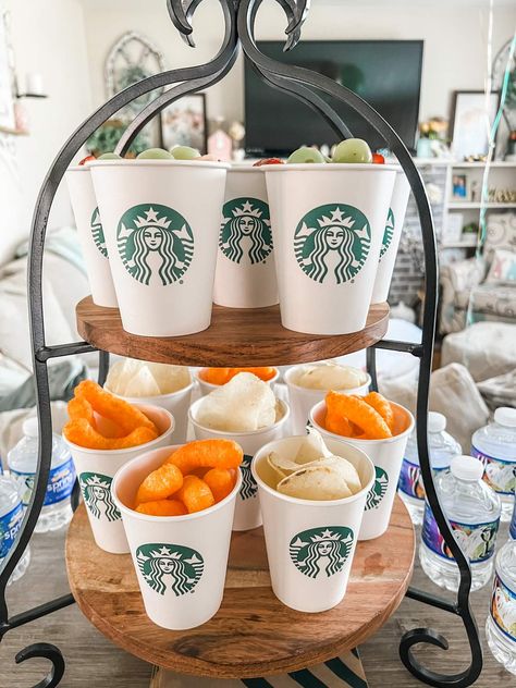 Kid Birthday Theme Ideas, Starbucks Baby Shower Ideas, Starbucks Party Ideas, Frappy Birthday, Starbucks Themed Birthday Party, Starbucks Birthday Party Ideas, Cute Party Themes, Frappe Birthday, Starbucks Pastries