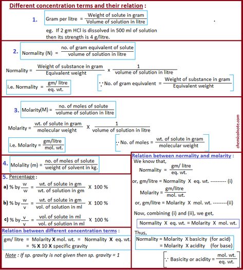 concentration terms like normality, molarity, gm/litre, percentage, etc. Organic Chemistry Study, Essay Writing Examples, 11th Chemistry, Chemistry Basics, Websites For Students, Chemical Analysis, Nurse Study Notes, Physical Chemistry, Chemistry Lessons