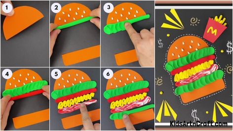 McDonald's Burger And Fries Paper And Clay Craft Tutorial For Kids Check more at https://www.kidsartncraft.com/burger-fries-paper-clay-craft-tutorial/ Burger Crafts For Kids, Play Dough Crafts, Play Based Activities, Mcdonald's Burger, Pa Day, Clay Workshop, How To Make Hamburgers, Burger Fries, Mc Donald