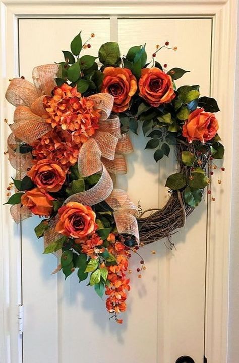 Anchor Wreaths, Autumnal Wreaths, Orange Wreaths, Fall Peonies, August Wreath, Orange Hydrangeas, Wreath Business, Wreath Natural, Fall Decor Wreaths