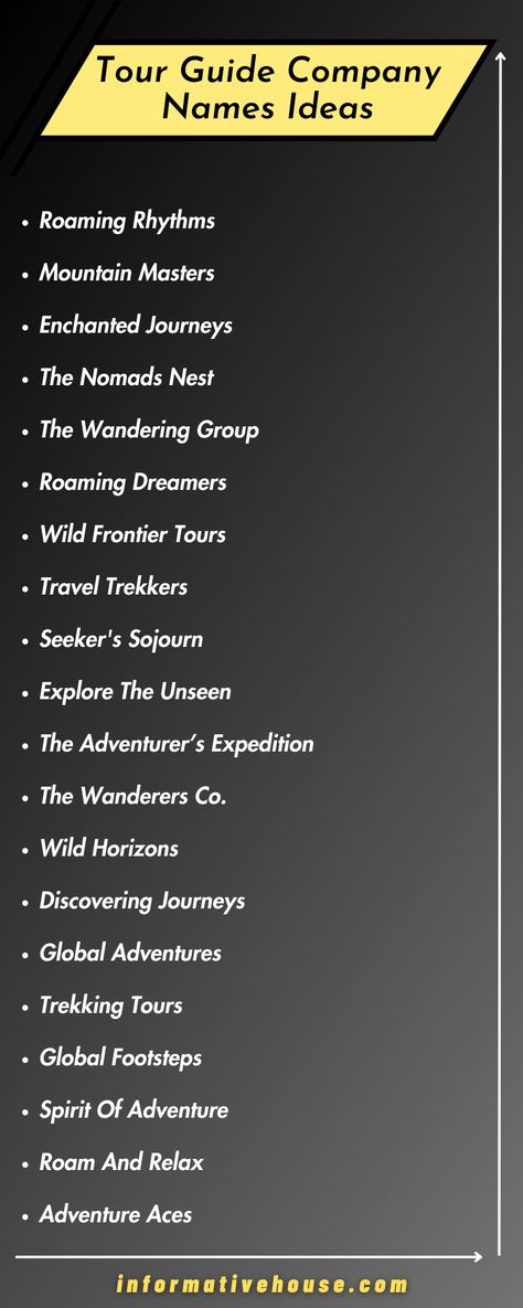 "Explore the Fun Side of Travel with Hilarious Tour Guide Company Names Ideas - [Informative House]" Travel Agency Names Ideas, Shop Name List, Travel Company Names, Names For Companies, Unique Company Names, Company Names Ideas, Seasons Name, Unique Business Names, Group Names Ideas