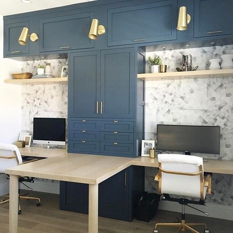 A little peek into #calletamaraproject office we installed today! 💙💙 Also a Mother's Day gift guide on Beckiowens.com today!! Double Desk Home Office, Office Cabinet Design, Desk Home, Double Home, Inspiring Office, Organize Kitchen, Double Desk, Home Office Cabinets, Design Desk