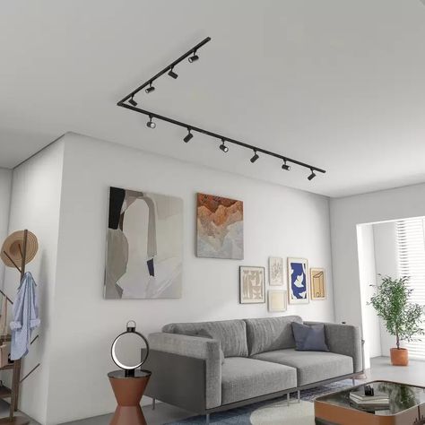 Track Lights Living Room, Rail Lighting, Rectangle Living Room, Lzf Lamps, Ceiling Lamp White, Spot Plafond, Ceiling Spotlights, Bathroom Design Luxury, Interior Deco