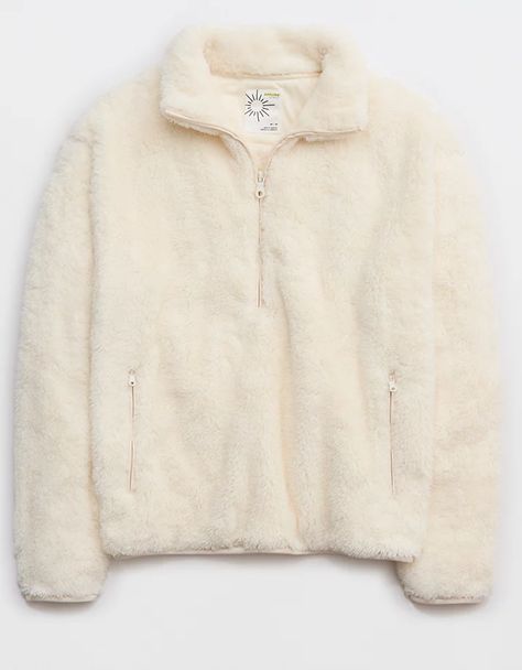 OFFLINE By Aerie Fluffy Sherpa Quarter Zip Sweatshirt Fluffy Quarter Zip Jacket, Patagonia Sherpa, Sherpa Quarter Zip, New York Fits, Fuzzy Pullover, Quarter Zip Hoodie, Offline By Aerie, Hoodies For Women, Quarter Zip Fleece