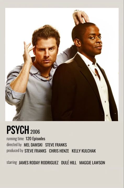 minimal polaroid series poster for psych Psych Movie, Steve Franks, Maggie Lawson, Shawn And Gus, James Roday, Psych Tv, Series Poster, Film Posters Minimalist, Detective Fiction