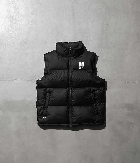 The North Face X CDG Nuptse Vest | The North Face Japanese Branding, Nuptse Vest, Latest Clothes For Men, Mens Vests, Fit Inspo, Comme Des Garcons, Fitness Inspo, Stand Collar, Outdoor Gear