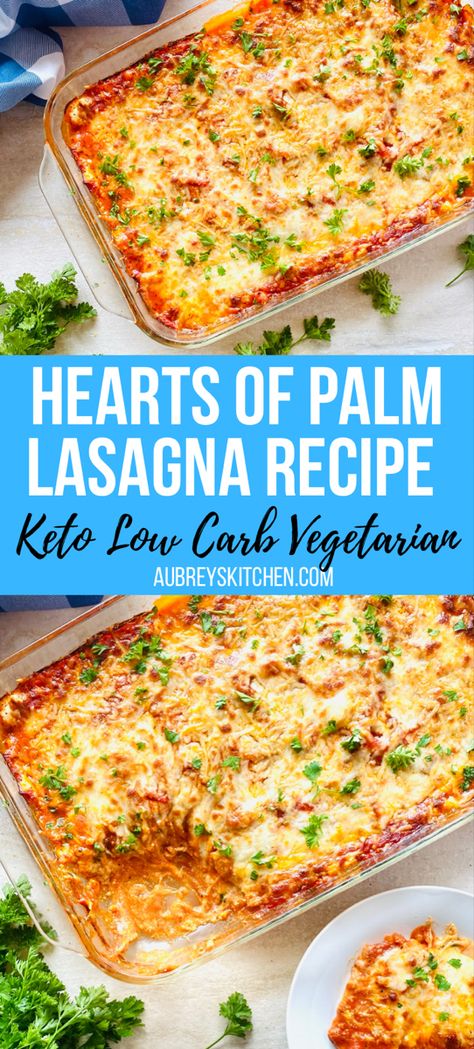 Palmini (hearts of palm) lasagna in a baking dish next to sprigs of fresh parsley Keto Veggie Lasagna Recipe, Lightened Up Lasagna, Palmini Lasagna Optavia, Palmini Lasagna Noodle Recipes, Heart Of Palm Lasagna Recipe, Recipes Using Palmini Noodles, Hearts Of Palm Lasagna Recipes, Lasagna With Palmini Noodles, Lean And Green Palmini Recipes