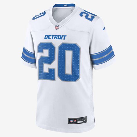 Rep one of your team's top stars with this Detroit Lions Jersey. Proper ventilation and a loose fit help provide a dry, comfortable wear with the authentic look of the on-field uniform. Guys Style, Barry Sanders, Nfl Detroit Lions, Nfl Games, Nike Nfl, Game Jersey, Rugby Jersey, Tailored Design, Detroit Lions