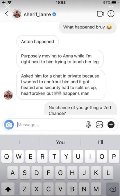 Sherif Lanre's 'leaked Instagram DMs' claim he was kicked off Love Island over fight - Mirror Online Instagram Dms, Touching Herself, Love Island, Tv News, 20 Years Old, Quotes, Instagram