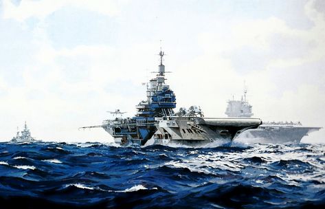 HMS Illustrious and USS Saratoga in the Indian Ocean, April 1944. Hms Illustrious, Royal Navy Aircraft Carriers, Navy Coast Guard, Royal Navy Ships, Navy Aircraft Carrier, Maritime Art, Us Navy Ships, Aircraft Carriers, Military Artwork