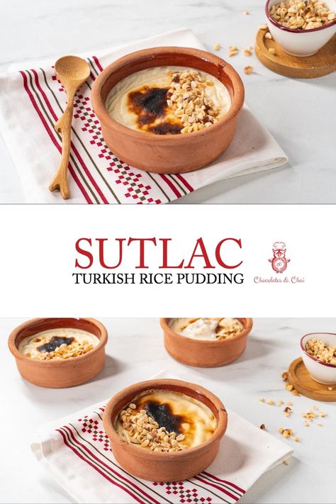 Sutlac is a delicious Turkish dessert. It’s creamy, light and has a bubbly golden brown top. This sutlac recipe is like a mix between a thick custard and a rice pudding, creating a beautiful Turkish baked rice pudding. Sutlac Recipe, Turkish Rice Pudding Recipe, Chocolate Rice Pudding, Turkish Rice, Turkish Dessert, Rice Puddings, Baked Rice Pudding, Rice Pudding Recipe, Recipes Brunch