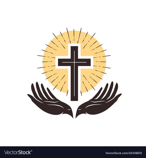 Church logo cross and hands christian symbol Vector Image Christianity Symbols, Cross Illustration, Christian Logo Ideas, Christian Logo Design Ideas, Christian Logo Design, Church Illustration, Christian Logo, Cross Logo, Christian Vector Art