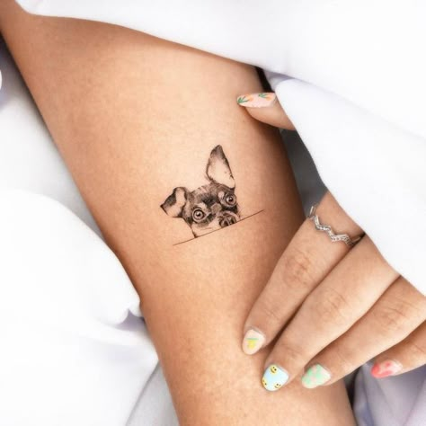 Best small tattoo ideas Dogs Tattoo Ideas For Women, Small Tattoo Dog Ideas, My Dog Tattoo Ideas, Small Dog Tattoos Chihuahua, Fine Line Chihuahua Tattoo, Dog Wrist Tattoos For Women, Unique Dog Tattoo Ideas For Women, Dog Related Tattoos Ideas, Animal Love Tattoos