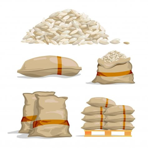 Different sacks of white rice. food storage vector illustrations Premium Vector Side Dishes Rice, Reheat Rice, Rice Microwave, Rice In Instant Pot, How To Reheat Rice, Cake Icon, Bus Art, Rice Food, Food Doodles