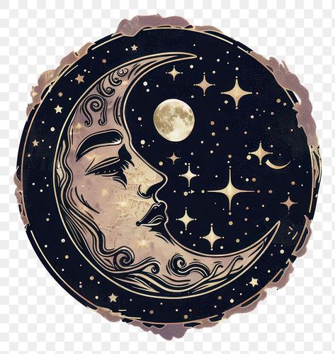 Moon Face Illustration, Moon Art Aesthetic, Dark Academia Illustration, Moon Illustration Art, Moon Face Art, Face Illustration Art, Moon Transparent, Mushroom Nails, Aesthetic Pngs