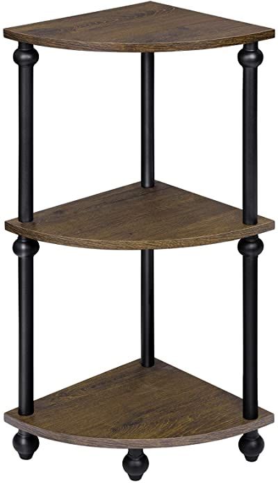 SRIWATANA Vintage Corner Table Shelf, 3-Tier Corner Bookcase, Plant Stand Storage Rack for Living Room, Home Office, Dark Walnut: Amazon.ca: Shoes & Handbags Home Office Dark, Storage Furniture Design, Office Dark, Vintage Corner, Walnut Shelves, Living Room Home Office, Table Shelf, Standing Shelves, Table Shelves