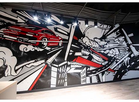 Car Mural, Gym Mural, Cars Mural, Car Graffiti, Diy Garage Storage Ideas, Garage Storage Ideas, New Porsche, Diy Garage Storage, Wall Banner