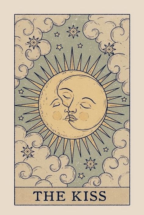 Tarot Card Widget, Moon And Sun Kissing Tattoo, Tarot Cards Sun And Moon, Sun And Moon Tattoo Tarot, Moon And Sun Illustration, Celestial Sun And Moon Art, The Lovers Tarot Meaning, Moon And Sun Drawing, Sun And Moon Illustration