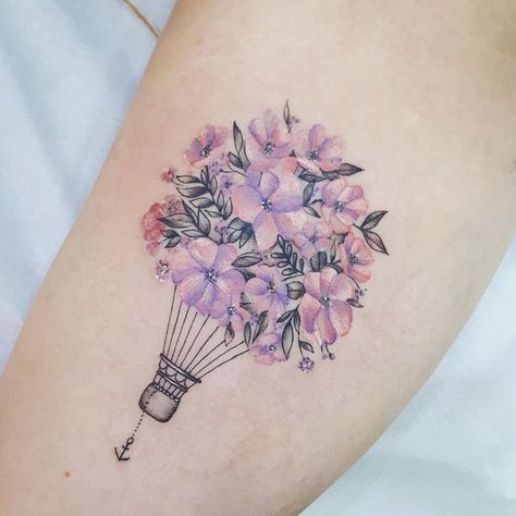 Fine Tattoo, Hydrangea Tattoo, Hot Air Balloon Tattoo, Air Balloon Tattoo, Enough Tattoo, Balloon Tattoo, Blossom Tattoo, Cool Small Tattoos, Pretty Tattoos