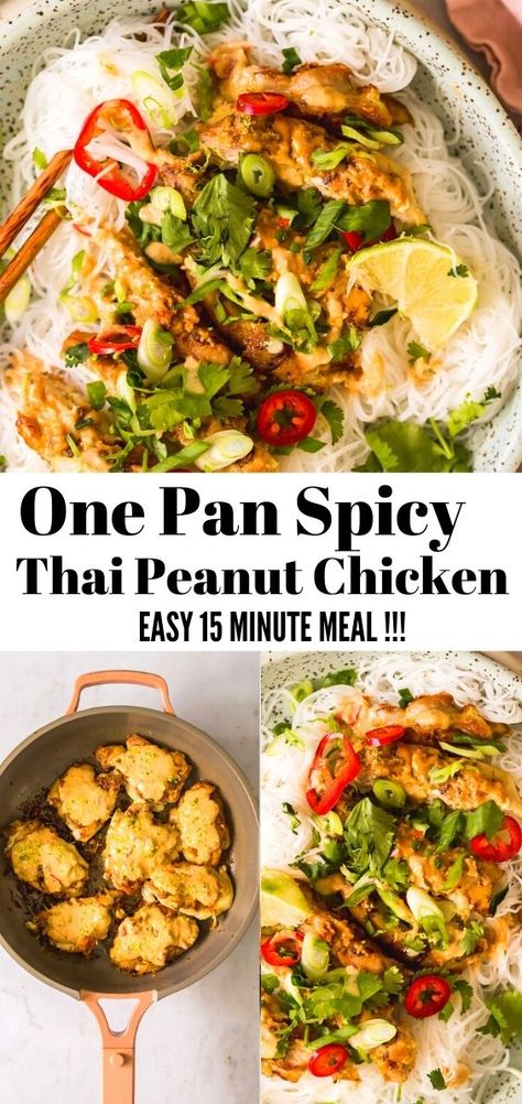 This One Pan Spicy Thai Peanut Chicken is an easy 15 minute meal you can serve with rice, salad, or noodles. The spicy peanut sauce is so decadent and bright, making this chicken recipe more flavorful than you can imagine! Seasoned Chicken Thighs, Thai Chicken Recipes, Chicken Satay Skewers, Homemade Peanut Sauce, Peanut Butter Chicken, Thai Peanut Chicken, Spicy Peanut Sauce, Coconut Peanut Butter, Thai Peanut