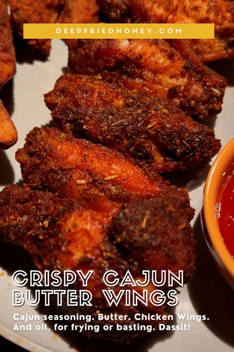 Crispy Cajun Butter Wings • deepfriedhoney Cajun Butter Wings, Chicken Wing Boil Cajun, Cajun Wing Sauce Recipe, Wingstop Cajun Wings Recipe, Cajun Wings Recipe, Stuffed Wings, Cajun Chicken Wings, Cajun Wings, Watermelon Sorbet Recipes