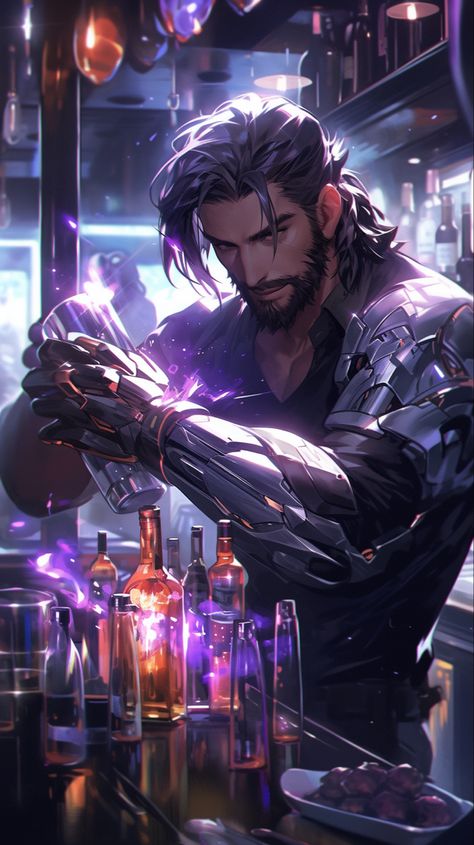 Cyberpunk Lawman, Male Bartender Character Design, Cyberpunk Warrior Male, Cyberpunk Npc Art, Sci Fi Businessman, Cyberpunk 2077 Cybernetics, Male Sci Fi Character Design, Cyberpunk Men Character Design, Sci Fi Oc Male