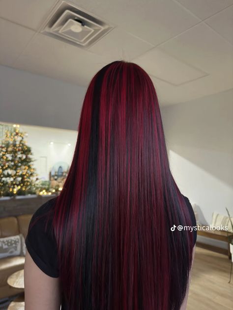 Red Hair Streaks, Hair Stripes, Red Hair Looks, Skunk Hair, Black Red Hair, Hair Dye Ideas, Red Hair Inspo, Wine Hair, Dyed Red Hair