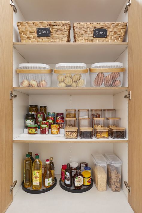 How to create an Insta-worthy pantry using bargain Big W buys - The Interiors Addict Potato Organization, Vintage Pantry, Pantry Layout, Solar Punk, Pantry Organisation, Award Winning Kitchen, Article Furniture, Smart Home Appliances, Pantry Ideas