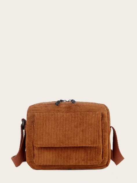 Pocket Front Corduroy Crossbody Bag | SHEIN Crossbody Bag Women, Black Cross Body Bag, Square Bag, Tote Bag Design, Small Bags, Bags Women, Bags Designer, Length Sleeve, Crossbody Bag